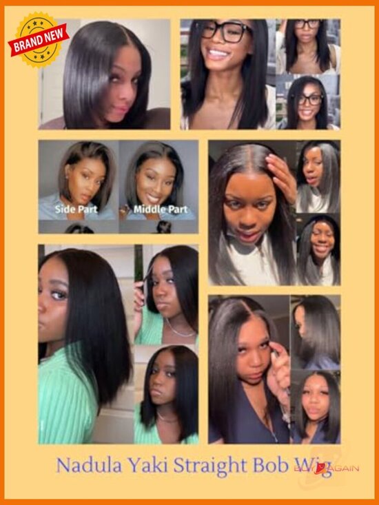 Human Hair Yaki Straight Bob Lace Front Wig Glueless Pre Cut main image 5